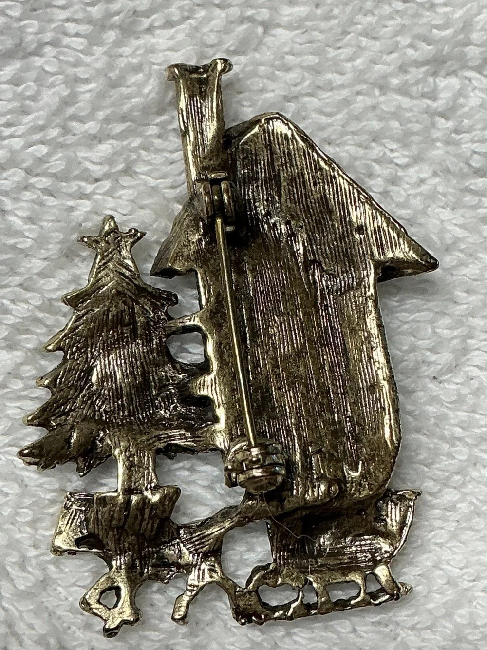 Vintage Silver-Tone Christmas Brooch with multi crystals